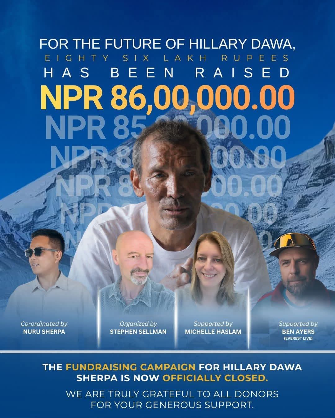 Community raises NPR 86 lakh for Hillary Dawa Sherpa — the cook-turned-guide who crawled off Everest alive