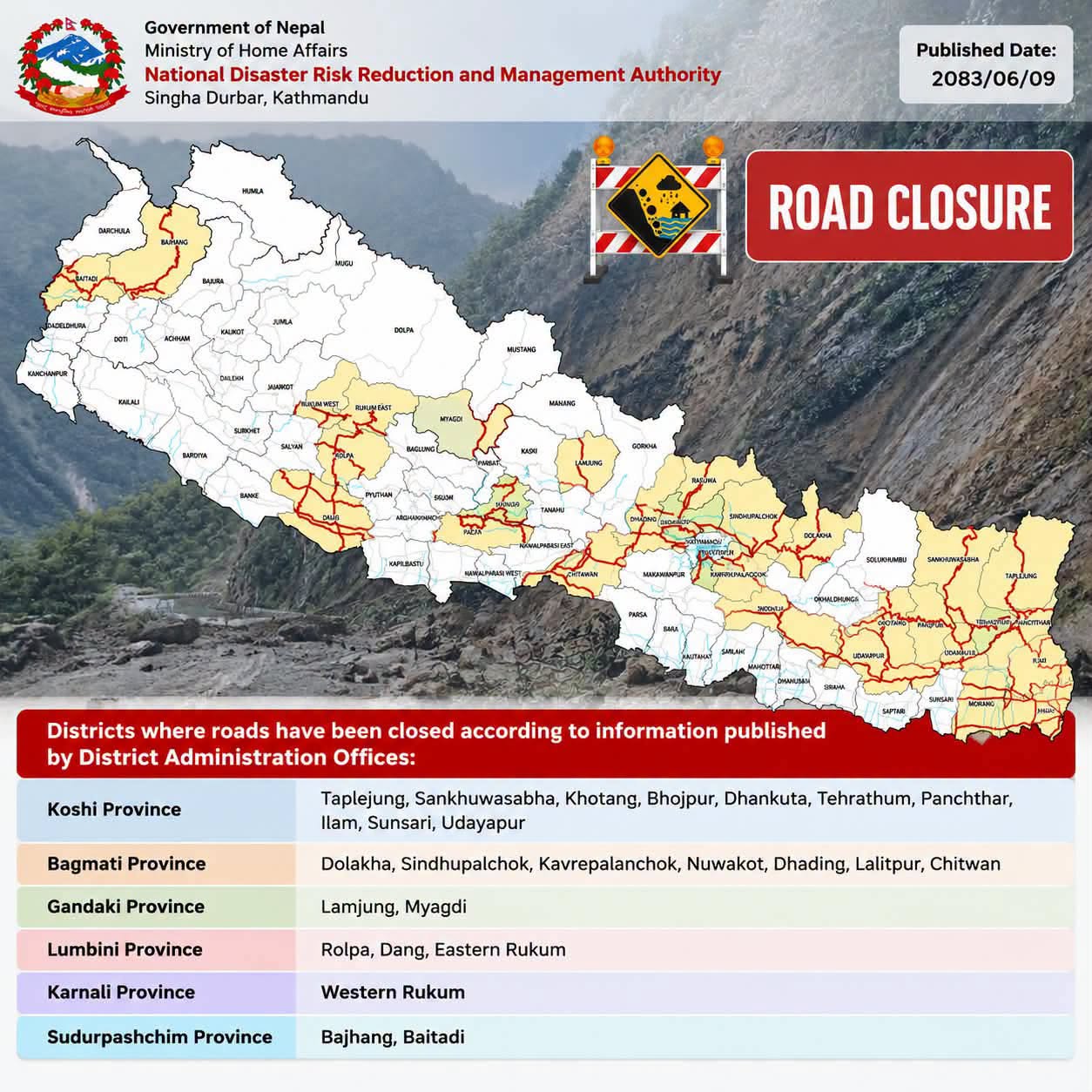Heavy rain brings highway closures, night travel restrictions across Nepal