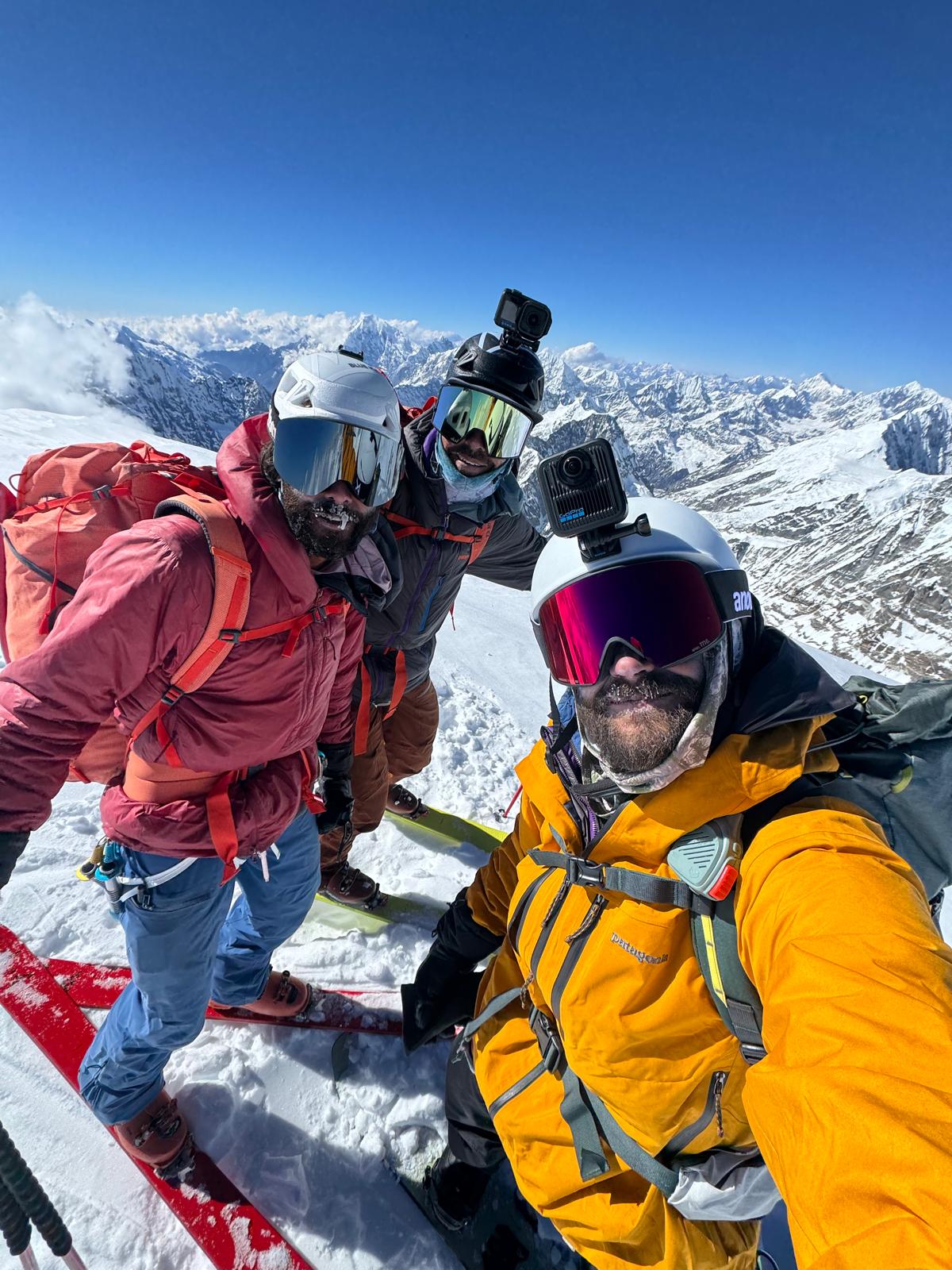 American climber Nick Russell snowboards off Dorje Lhakpa South Face